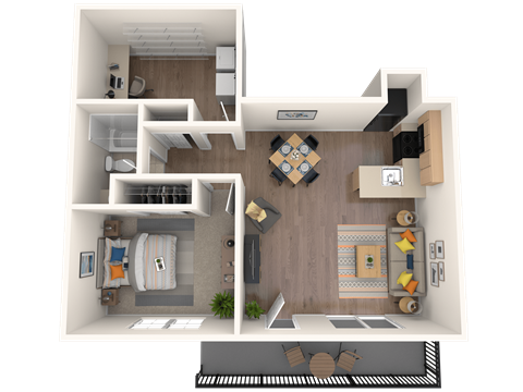 Floor plan for 1 bed, 1 bath, 725 sqft